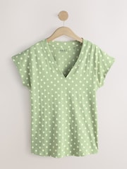 Green Polka Dot V-Neck Cap Sleeve T-Shirt - Image 5 of 7