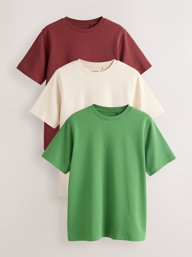 Green/Ecru/Red Heavyweight Basic T-Shirts 3 Pack - Image 1 of 10