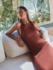 Red Ribbed Maxi Racerback Dress - Image 1 of 10