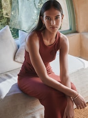 Red Ribbed Maxi Racerback Dress - Image 2 of 10