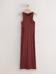 Red Ribbed Maxi Racerback Dress - Image 8 of 10