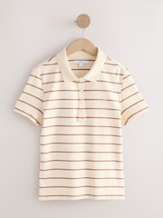 Ecru/Braun gestreift - Fitted Short Sleeve Polo Top - Bild 6 von 9