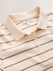 Ecru/Braun gestreift - Fitted Short Sleeve Polo Top - Bild 8 von 9