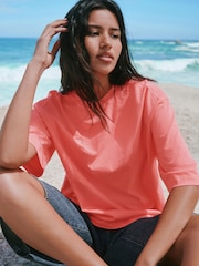 Fluro Pink Relaxed Boxy Elbow Length Crew Neck T-Shirt - Image 3 of 9