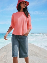 Fluro Pink Relaxed Boxy Elbow Length Crew Neck T-Shirt - Image 4 of 9