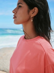 Fluro Pink Relaxed Boxy Elbow Length Crew Neck T-Shirt - Image 6 of 9