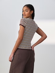 Yellow/Brown Striped Short Sleeve Layered Crew Neck T-Shirt - Image 3 of 7