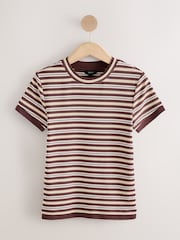 Yellow/Brown Striped Short Sleeve Layered Crew Neck T-Shirt - Image 5 of 7