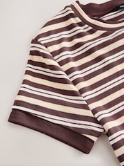 Yellow/Brown Striped Short Sleeve Layered Crew Neck T-Shirt - Image 6 of 7
