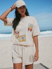 Ecru Graphic Jersey Shorts - Image 1 of 9