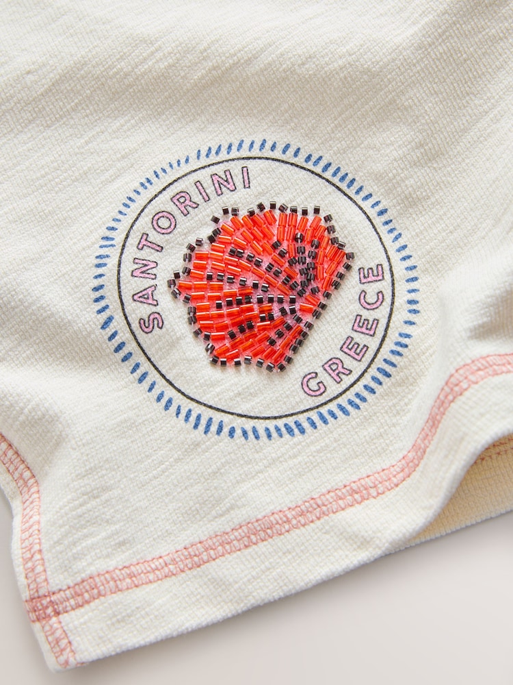 Ecru Graphic Jersey Shorts - Image 9 of 9