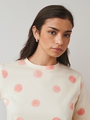 Orange Polka Dot Heavyweight Short Sleeve Crew Neck T-Shirt - Image 2 of 7