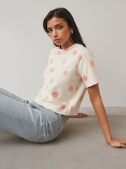 Orange Polka Dot Heavyweight Short Sleeve Crew Neck T-Shirt - Image 3 of 7