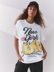 White White Grapic New York Bagel T-Shirt - Image 1 of 7