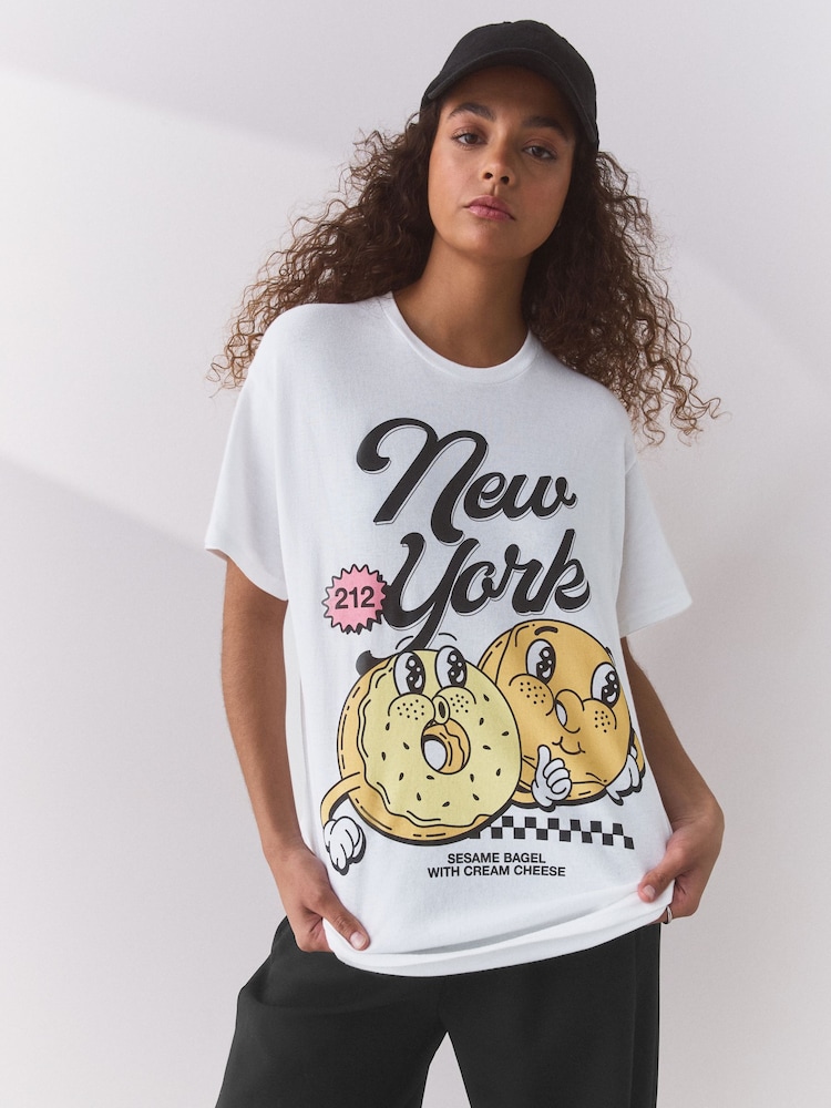 White White Grapic New York Bagel T-Shirt - Image 1 of 7