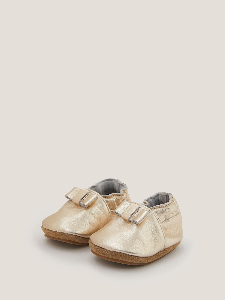 Monsoon Gold Baby Bow Metallic Leather Booties - Image 1 of 3