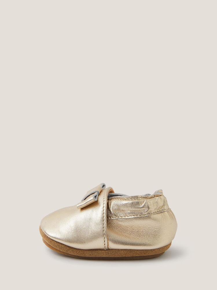 Monsoon Gold Baby Bow Metallic Leather Booties - Image 2 of 3