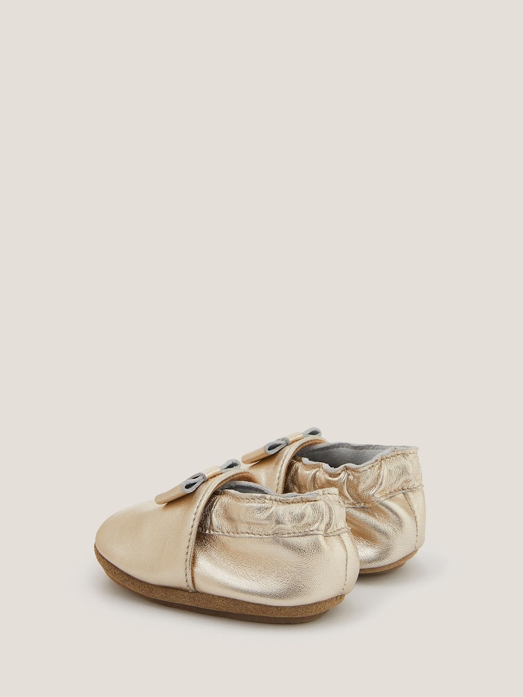 Monsoon Gold Baby Bow Metallic Leather Booties - Image 3 of 3