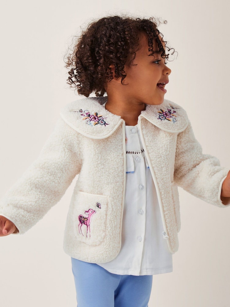 Monsoon Cream Baby Embroidered Borg Fleece Jacket - Image 1 of 4 Monsoon Cream Baby Embroidered Borg Fleece Jacket - Image 1 of 4