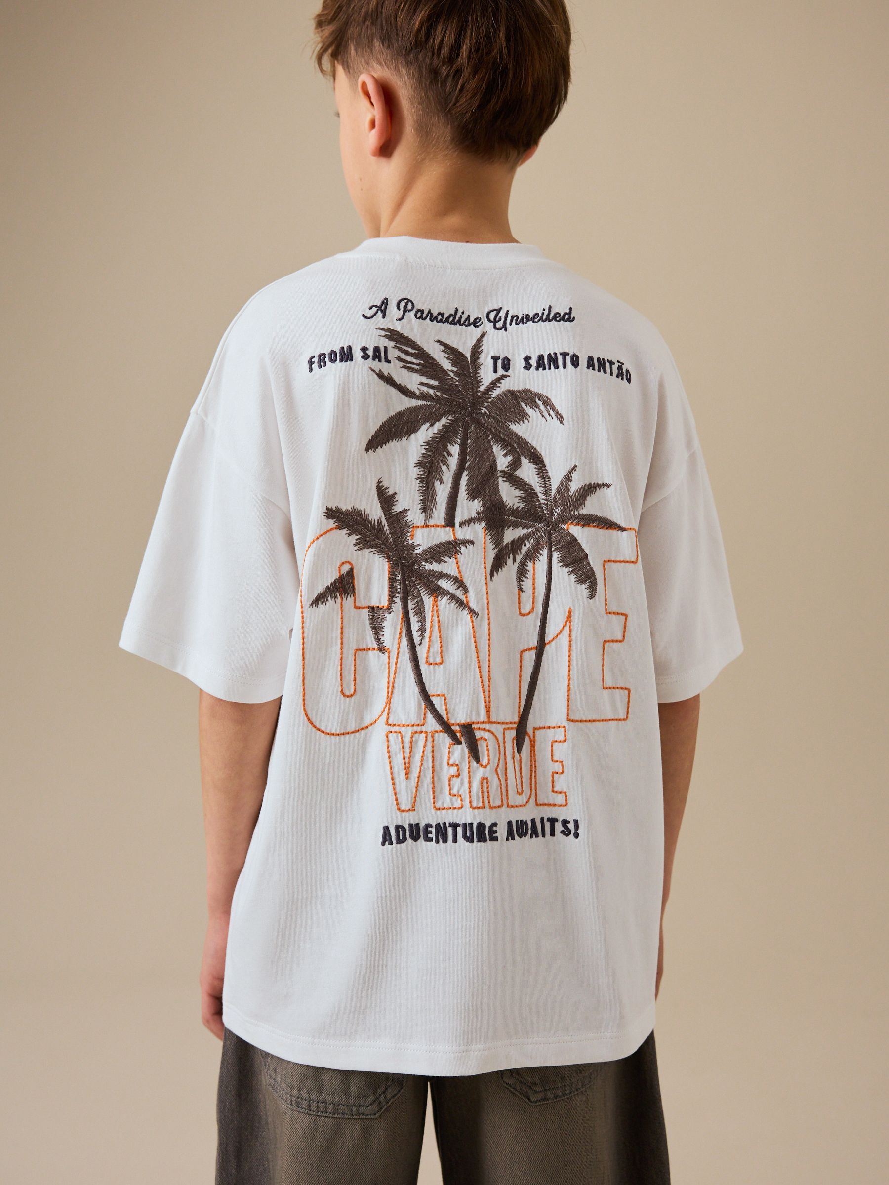 Buy White Palm Embroidery Short Sleeve Graphic T-Shirt (3-16yrs