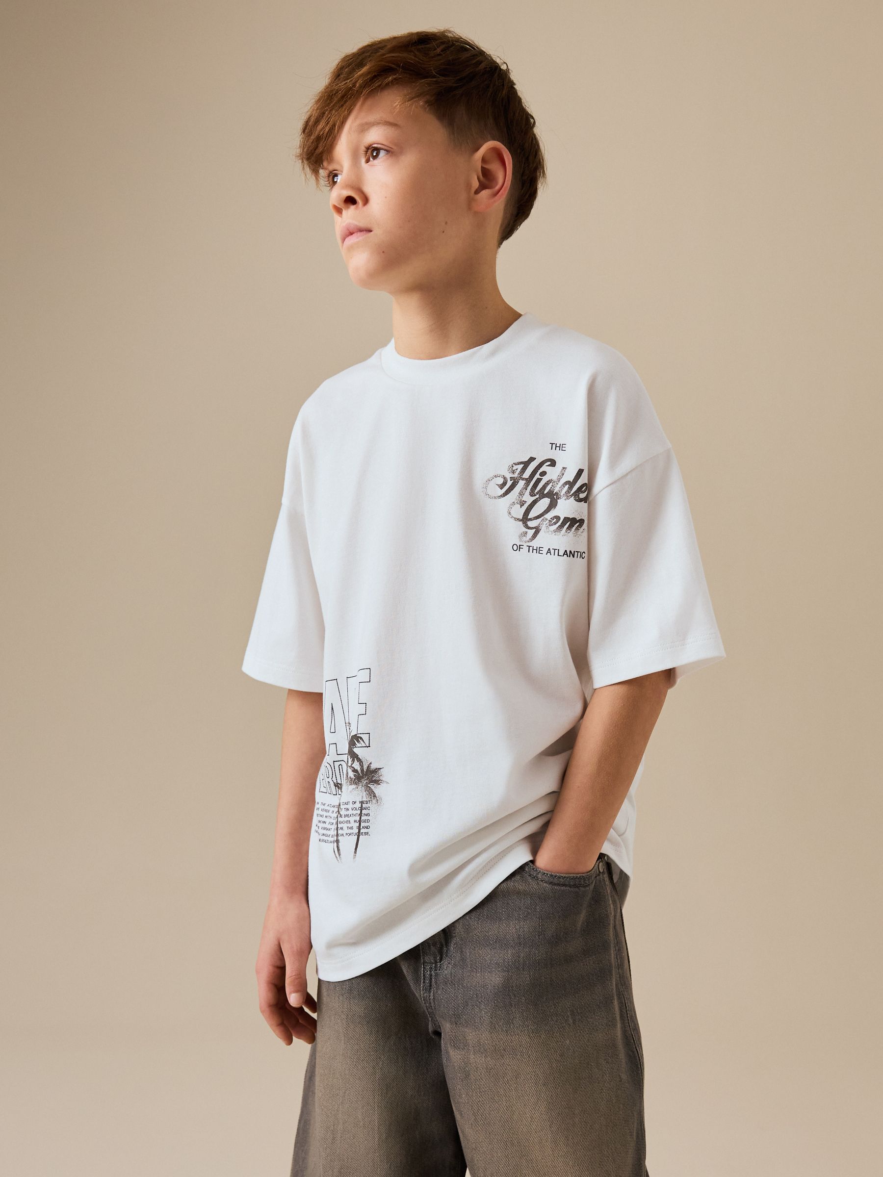 Buy White Palm Embroidery Short Sleeve Graphic T-Shirt (3-16yrs