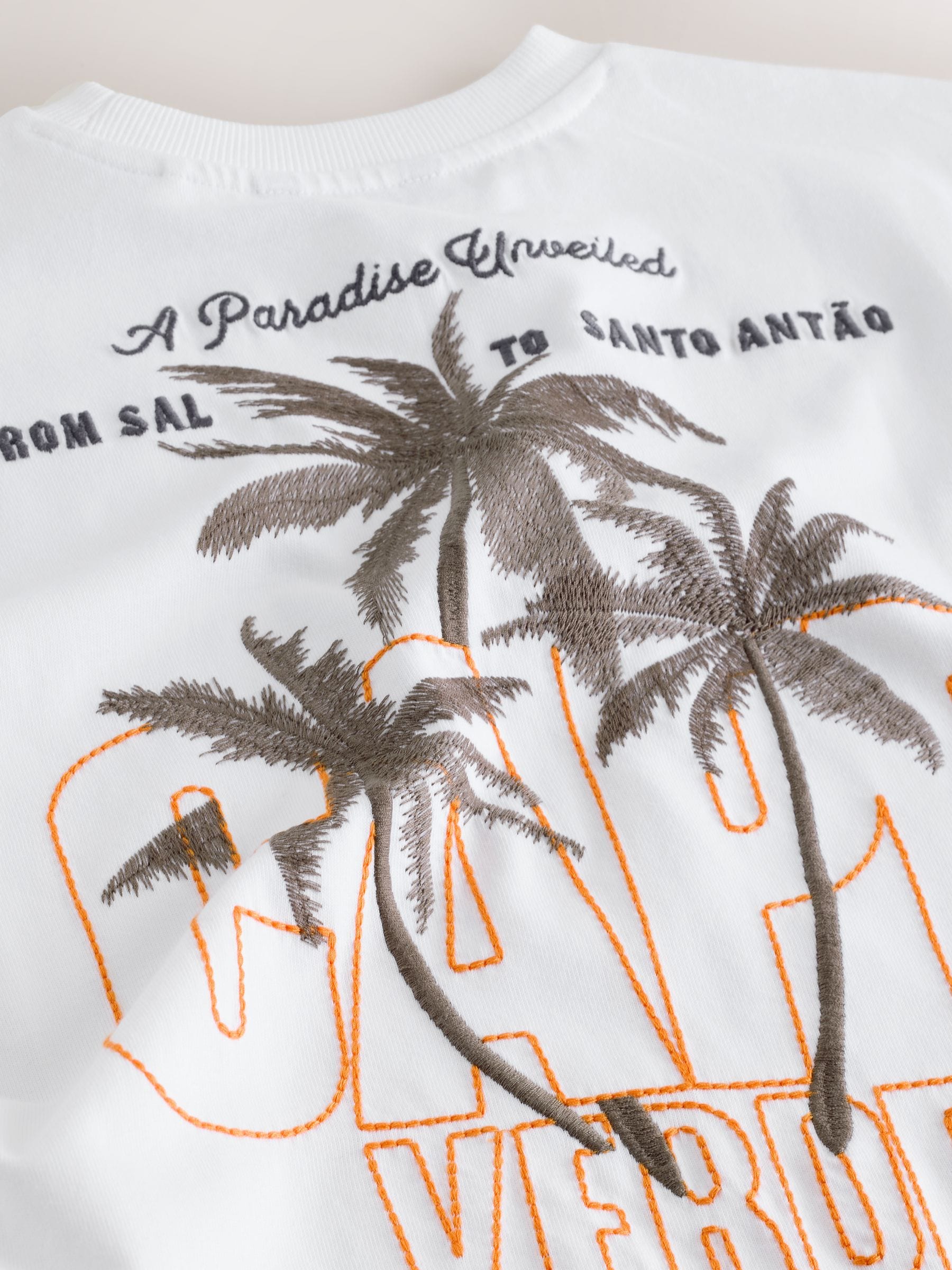 Buy White Palm Embroidery Short Sleeve Graphic T-Shirt (3-16yrs