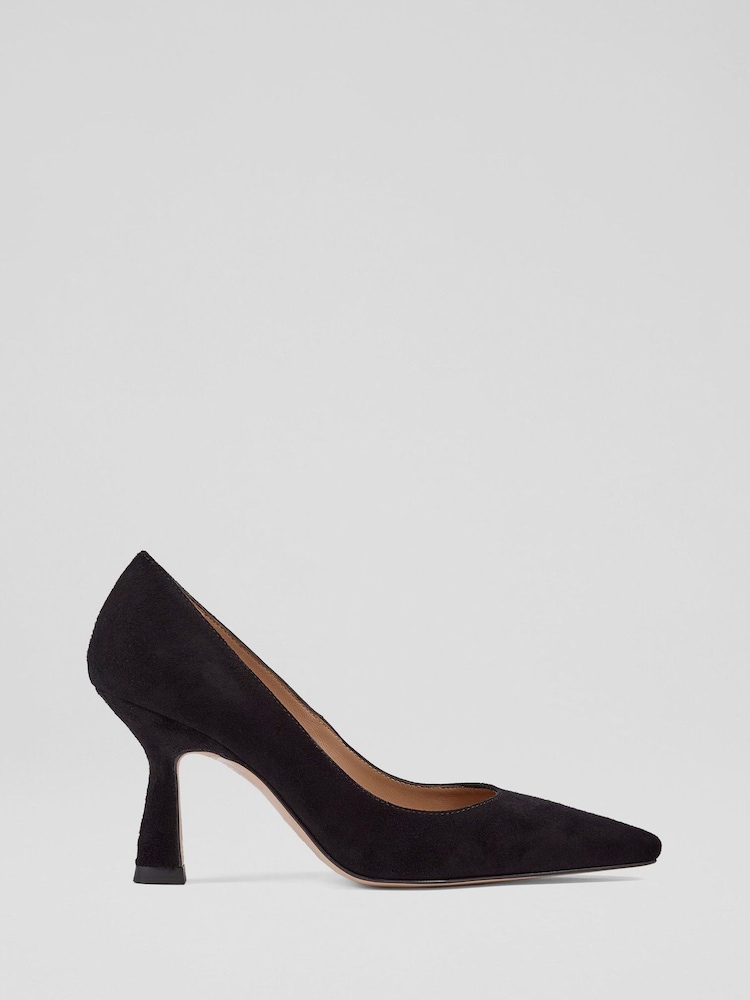 LK Bennett Black Leather Heel Courts - Image 1 of 3 LK Bennett Black Leather Heel Courts - Image 1 of 3