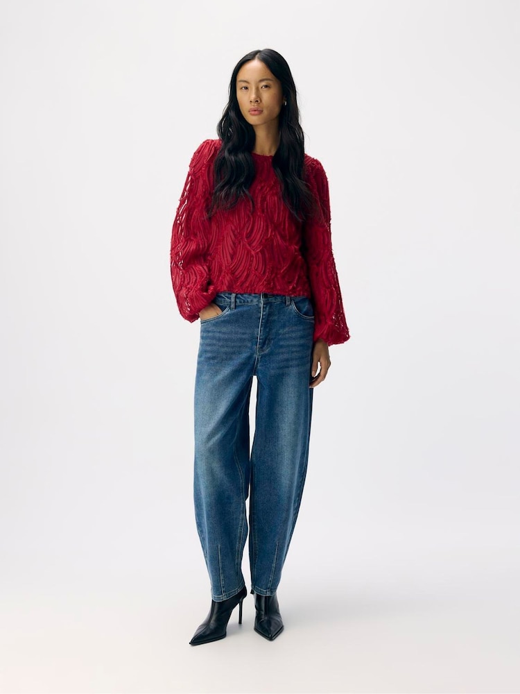 Object Red Long Sleeve Textured Blouse - Image 1 of 4 Object Red Long Sleeve Textured Blouse - Image 1 of 4