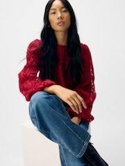 Object Red Long Sleeve Textured Blouse - Image 3 of 4