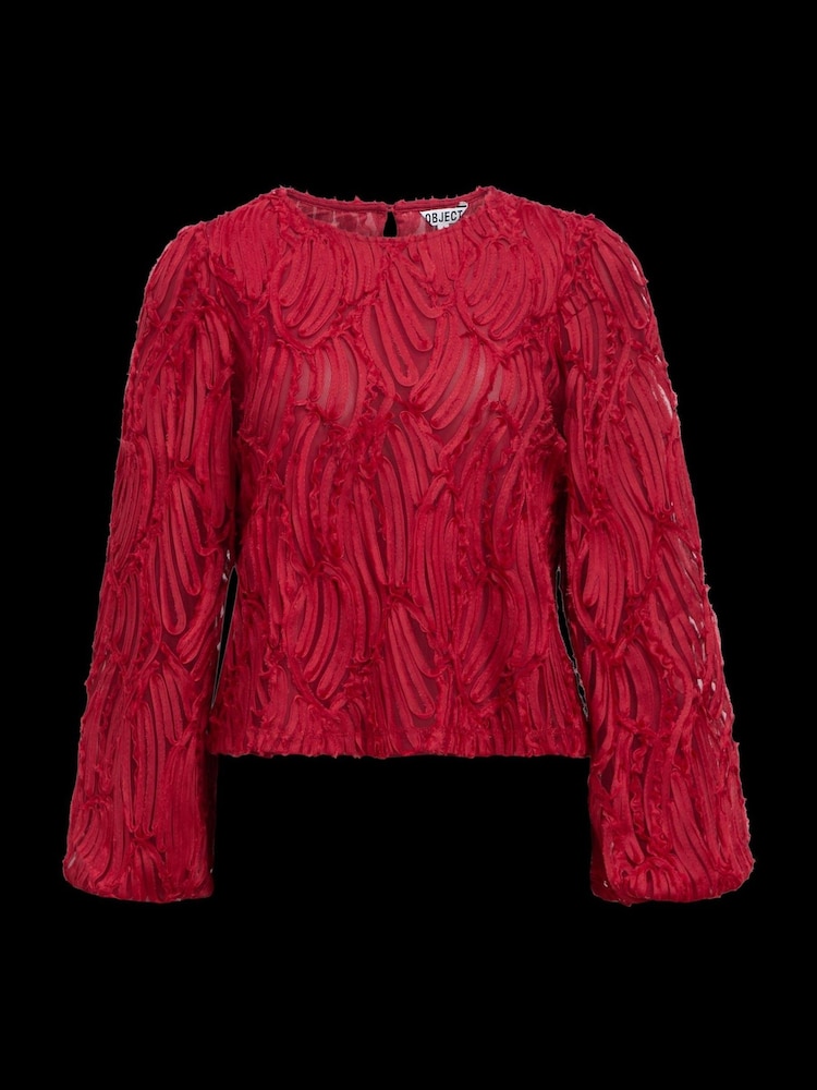 Object Red Long Sleeve Textured Blouse - Image 4 of 4 Object Red Long Sleeve Textured Blouse - Image 4 of 4