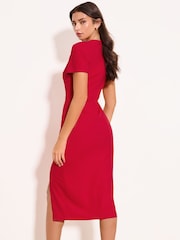 Lipsy Red Slit Shoulder Bodycon Midi Dress - Image 4 of 4