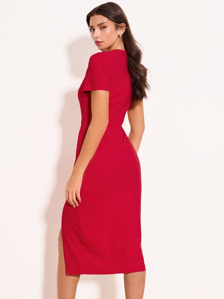 Lipsy Red Slit Shoulder Bodycon Midi Dress - Image 4 of 4 Lipsy Red Slit Shoulder Bodycon Midi Dress - Image 4 of 4
