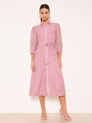 গোলাপী গোলাপ - Lipsy Textured Midi Shirt Dress - 4এর মধ্যে 3 ছবি