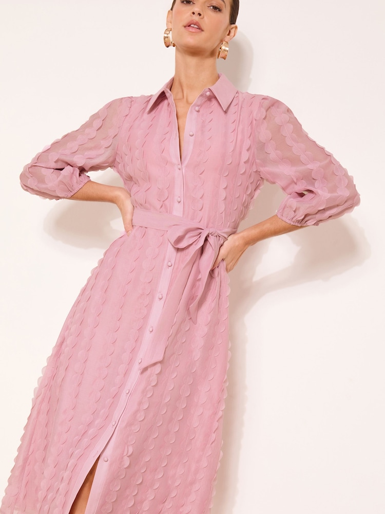 pink shirt dress amazon Linen Three Quarter Sleeve Maxi Shirt Dress - Blossom Pink