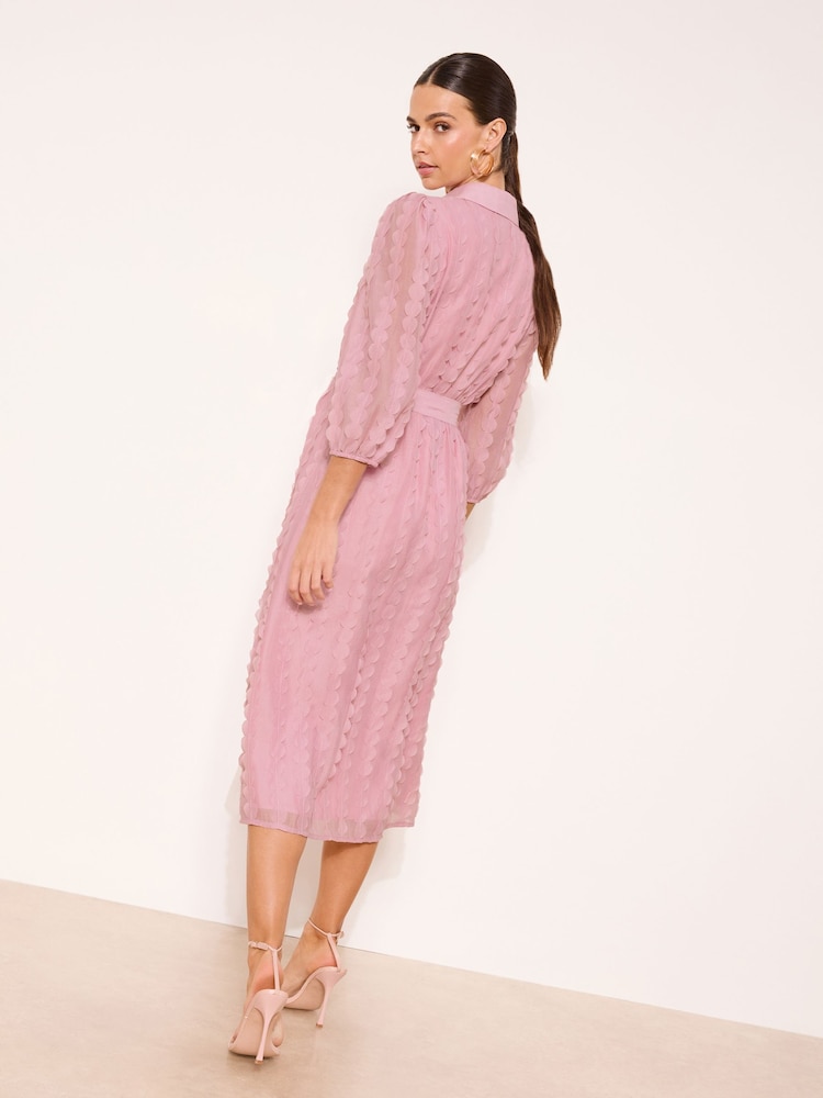 গোলাপী গোলাপ - Lipsy Textured Midi Shirt Dress - 4এর মধ্যে 4 ছবি