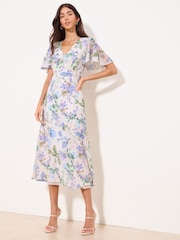 Lipsy White White Floral Print V-Neck Woven Midi Dress - Image 3 of 4