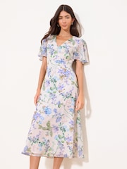 Lipsy White White Floral Print V-Neck Woven Midi Dress - Image 4 of 4