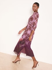 Lipsy Floral Kariert Mesh Midi-Kleid mit Netzstoff und Knoten an der Seite - Bild 3 von 4