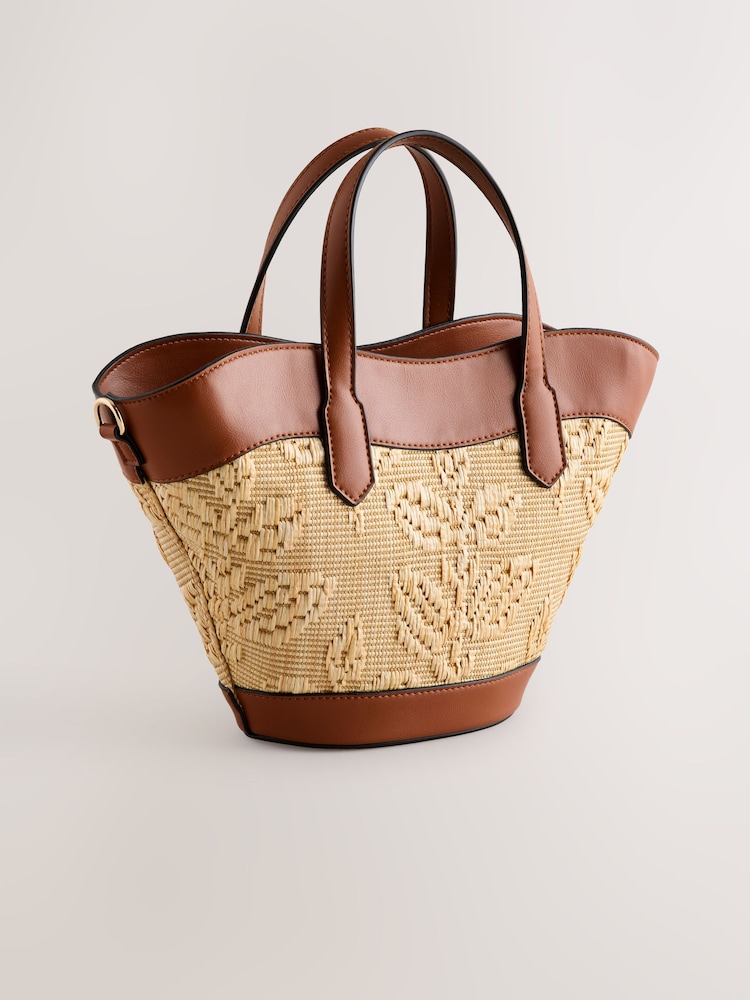 لون طبيعي - حقيبة تعلق حول الجسم بلمسة رافيا - صورة 2 من 5