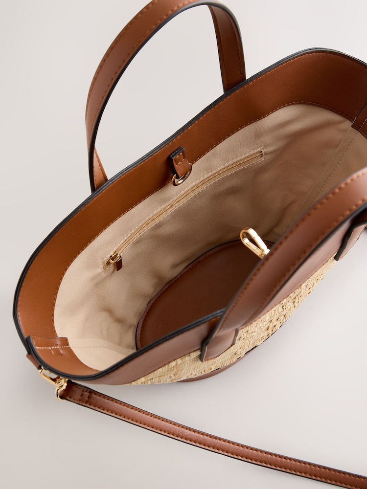 لون طبيعي - حقيبة تعلق حول الجسم بلمسة رافيا - صورة 5 من 5