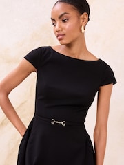 Lipsy Black Belted Historic Cap Sleeve Midi Dress - Image 2 of 4