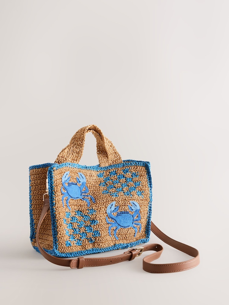 Natural Raffia Effect Embroidered Bag - Image 1 of 8