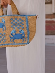 Natural Raffia Effect Embroidered Bag - Image 3 of 8