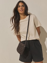 Chocolate Brown Raffia Effect Cross-Body Bag - Image 1 of 8