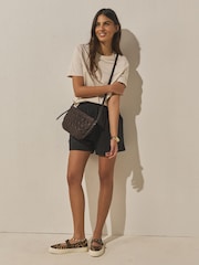 Chocolate Brown Raffia Effect Cross-Body Bag - Image 2 of 8