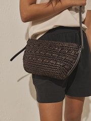 Chocolate Brown Raffia Effect Cross-Body Bag - Image 3 of 8