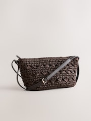 Chocolate Brown Raffia Effect Cross-Body Bag - Image 4 of 8