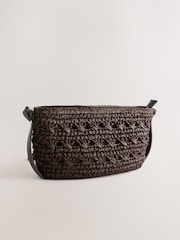 Chocolate Brown Raffia Effect Cross-Body Bag - Image 5 of 8