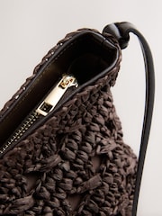 Chocolate Brown Raffia Effect Cross-Body Bag - Image 6 of 8