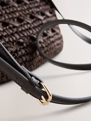 Chocolate Brown Raffia Effect Cross-Body Bag - Image 7 of 8